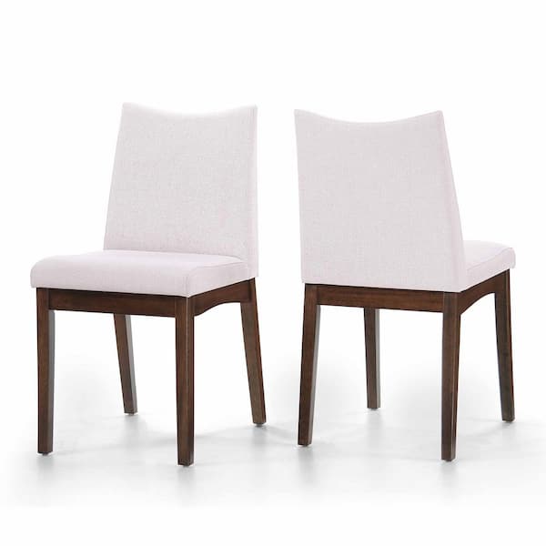 Noble House Dimitri Light Beige and Walnut Fabric Upholstered Dining Chair (Set of 2)