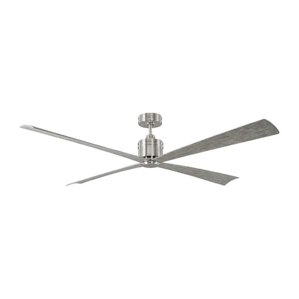 Launceton 72 in. Indoor/Outdoor Brushed Steel Downrod Mount Ceiling Fan with Light Grey Weathered Oak Blades and Remote