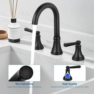 8 in. Widespread Double-Handle High-Arc Bathroom Faucet with pop drain in Matte Black