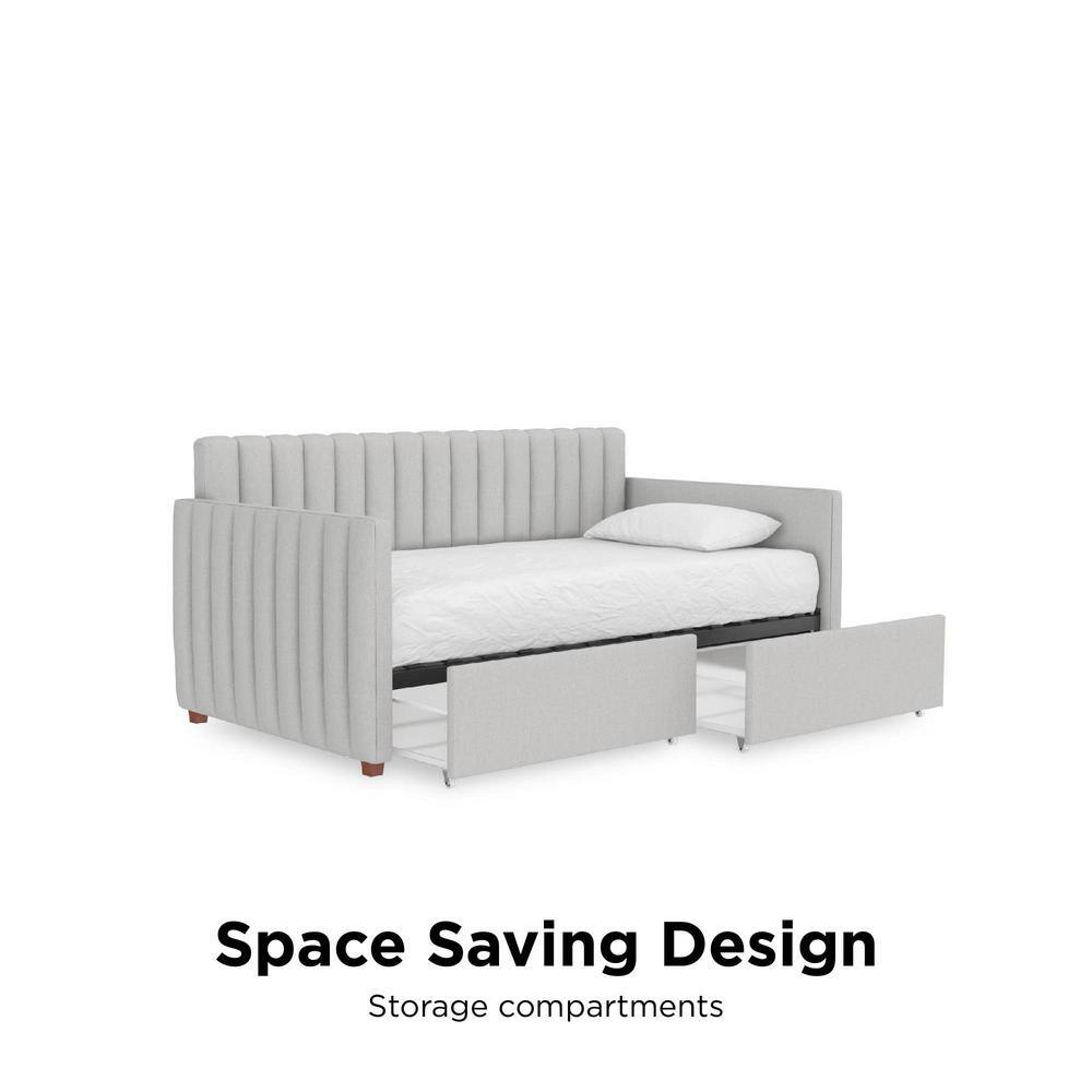 Twin Gray Linen Upholstered Daybed with Storage Drawers
