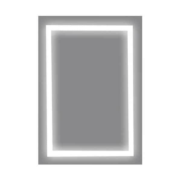 Kahomvis 24 in. W x 36 in. H Rectangular Frameless Anti-Fog Dimmable LED Light Copper-Free Wall Bathroom Vanity Mirror in Silver
