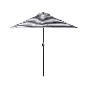 Fiji 9 ft. Outdoor Patio Half-Round Market Umbrella with Crank Lift in Black/White Stripe