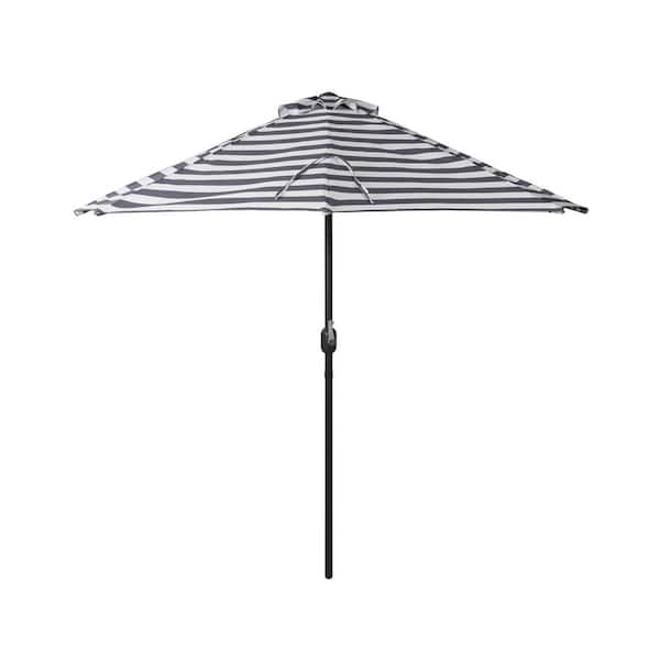 WESTIN OUTDOOR Fiji 9 ft. Outdoor Patio Half-Round Market Umbrella with Crank Lift in Black/White Stripe