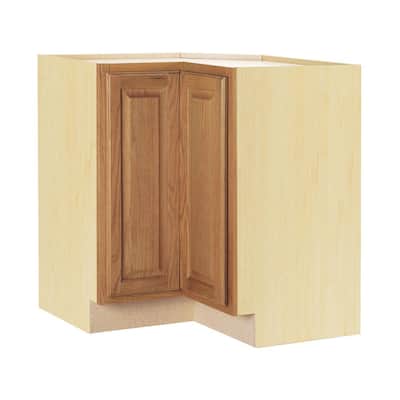 Hampton Medium Oak Raised Panel Stock Assembled Lazy Susan Corner Base Kitchen Cabinet (28.5 in. x 34.5 in. x 16.5 in.)