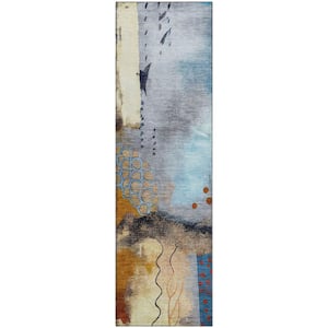 Mayfield Premium Machine Washable Abstract AMF2127 Copper 2 ft. x 7 ft. Runner Rug