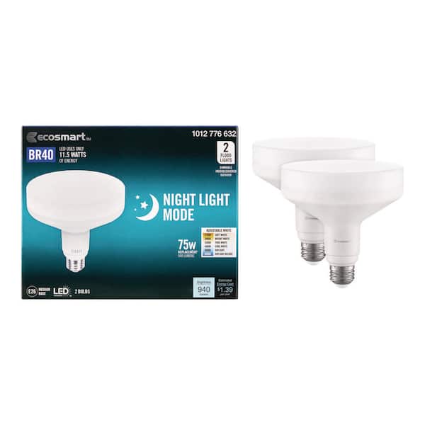 75-Watt Equivalent BR40 Dimmable LED Flood Light Bulb Adjustable Base and Night Light 6 CCT (2-Pack)