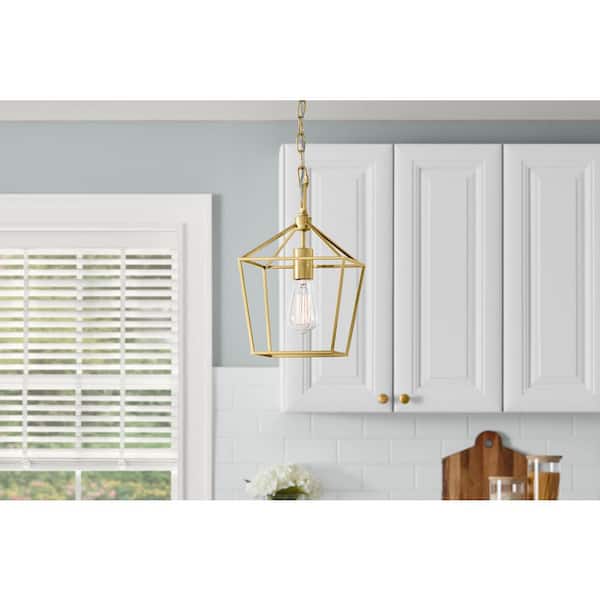 Home Decorators Collection Weyburn 1-Light Gold Farmhouse Mini Pendant Light Fixture with Caged Metal Shade