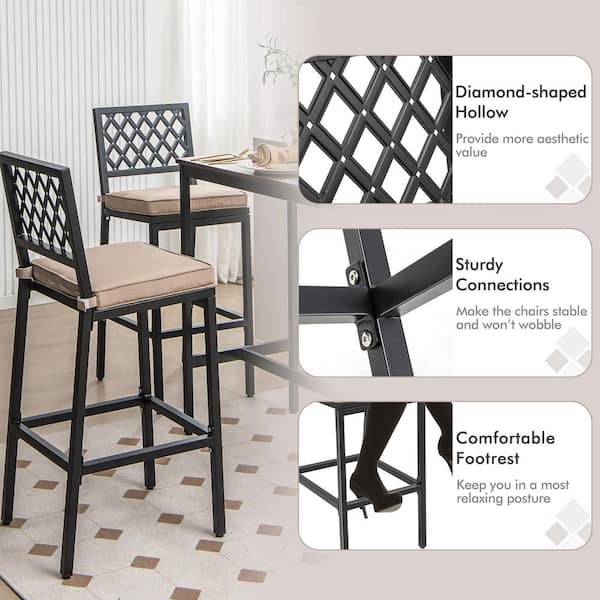 Costway 27 in. Black + Beige Metal Bar Stools Outdoor Bar