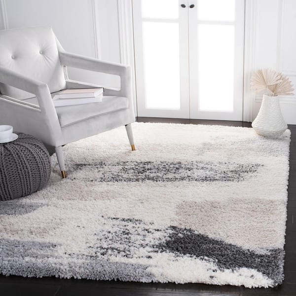 Fontana Shag 2 ft. x 4 ft. Ivory/Gray Gradient Abstract Area Rug