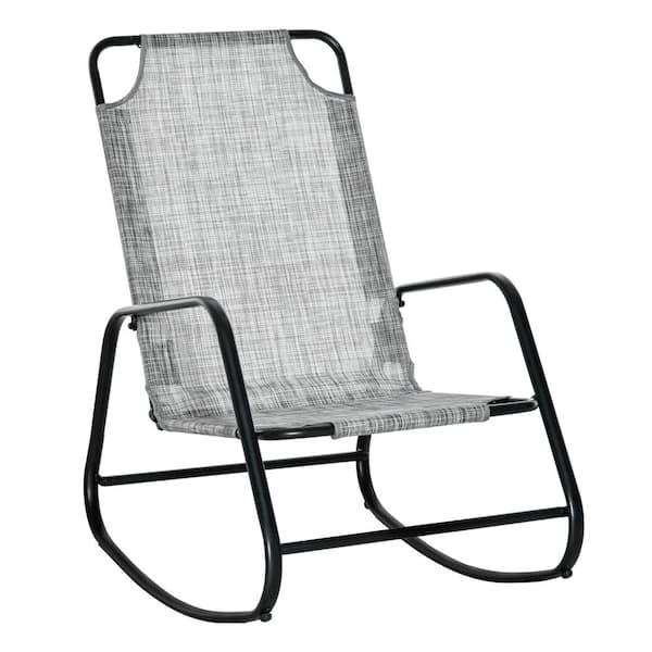 Outsunny Grey Metal Fabric Outdoor Rocking Chair for Patio, Balcony, Porch