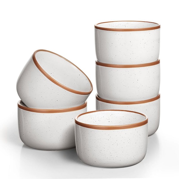 6 Piece Round Porcelain Ramekin Set with 6 oz. Bowls for Souffle Creme Brulee Baking Dipping Ice Cream