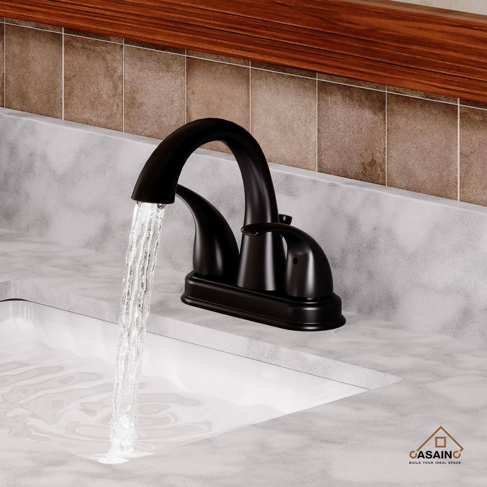 Matte Black Double Handle Bathroom Faucet with Drain Assembly