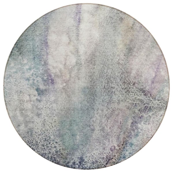 HomeRoots Ivory 8 ft. Round Abstract Indoor / Outdoor Area Rug