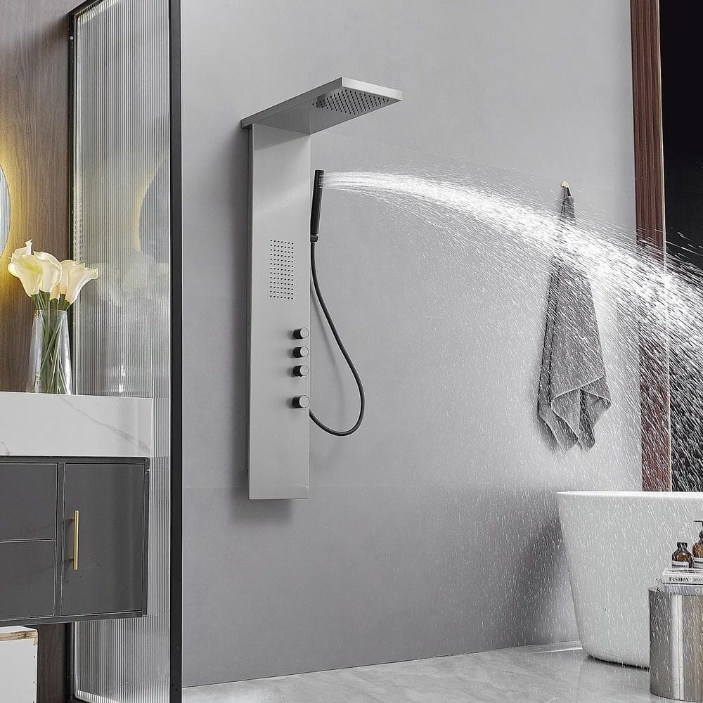 Brushed Nickel Stainless Steel Quadruple Handle Shower Tower