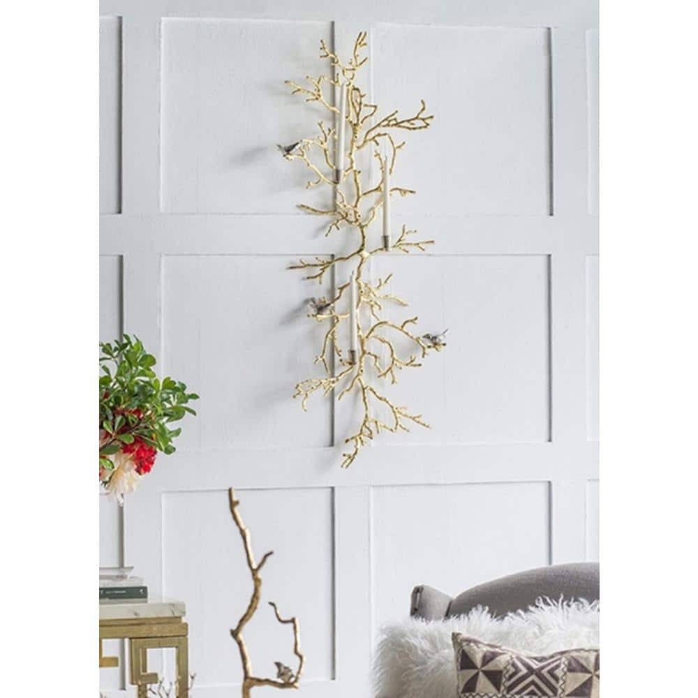 Gold and Silver Aluminum Branch Wall Sculpture with Birds