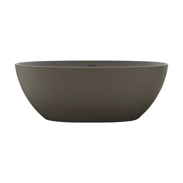 63 in. x 30.7 in. Resin Stone Soaking Bathtub with Center Drain in Grey Durable Construction