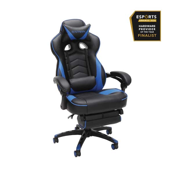 RESPAWN 26.8 in. Width Big and Tall Blue Bonded Leather Gaming Chair with Adjustable Height