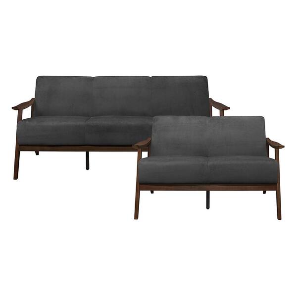 Lazzara Lonita 73 in. W. Straight Arm Velvet Rectangle 2-Piece Living Room Sofa Set in Dark Gray
