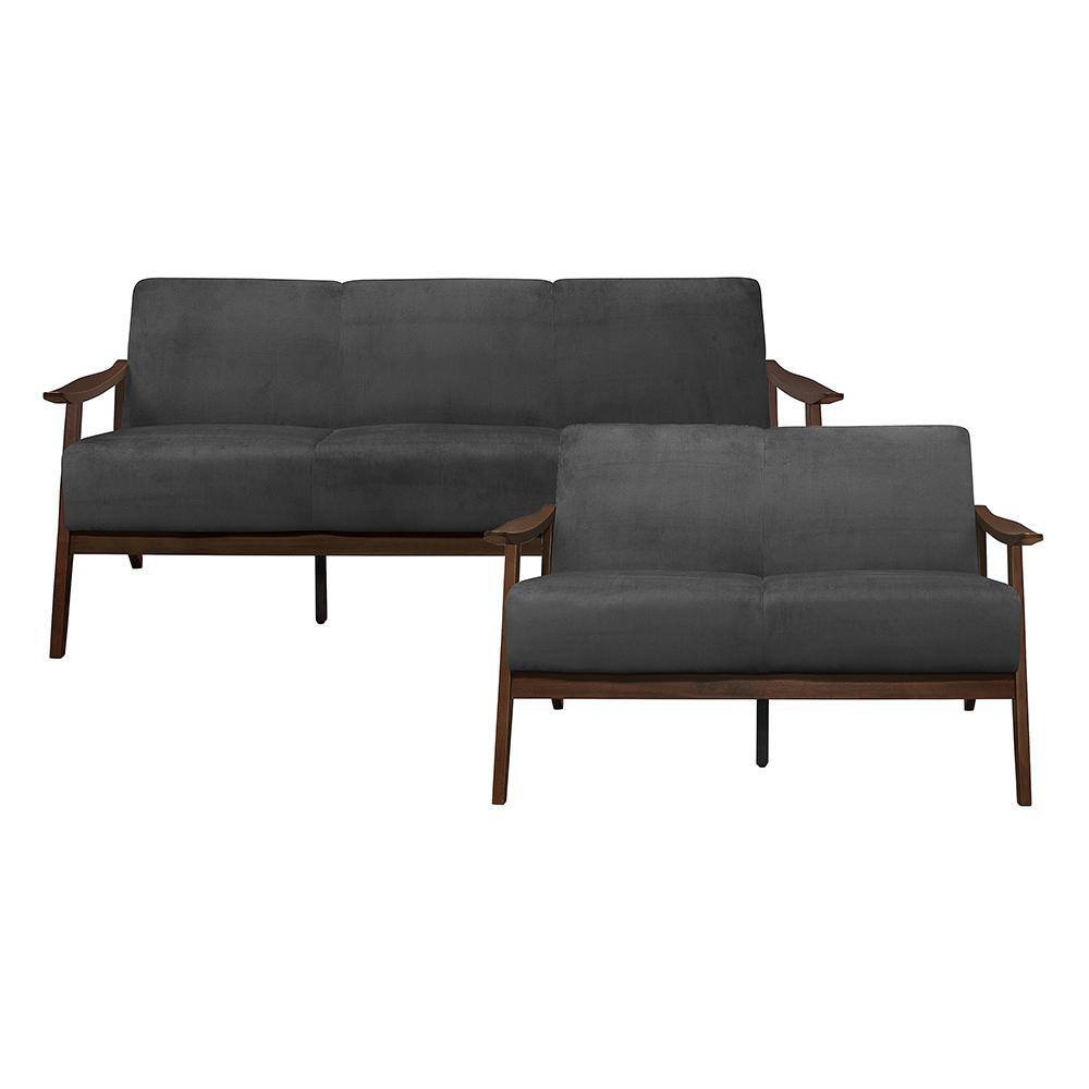Lonita 73 in. W. Straight Arm Velvet Rectangle 2-Piece Living Room Sofa Set in Dark Gray
