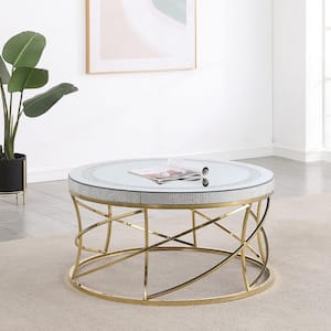 Elise 35 in. Gold Round Mirror Top Stainless Steel Base Coffee Table