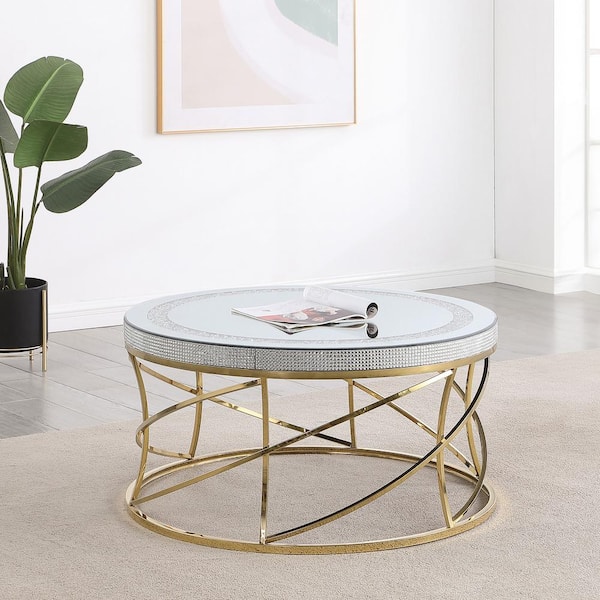 Coaster Elise 35 in. Gold Round Mirror Top Stainless Steel Base Coffee Table