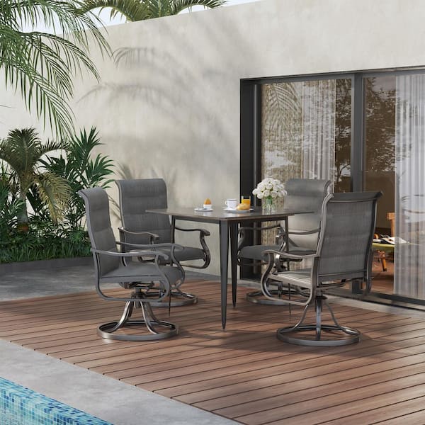 Outdoor Metal Dining Armchairs (Set of 4) in Dark Gray-Gentle Rocking Motion and 360° Swivel Bliss
