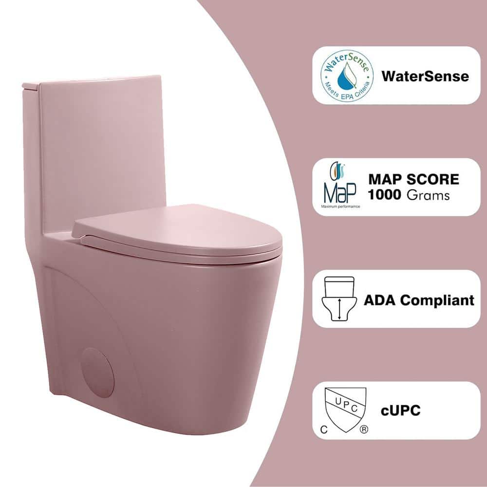 Matte Pink Elongated Dual Flush One-Piece Toilet