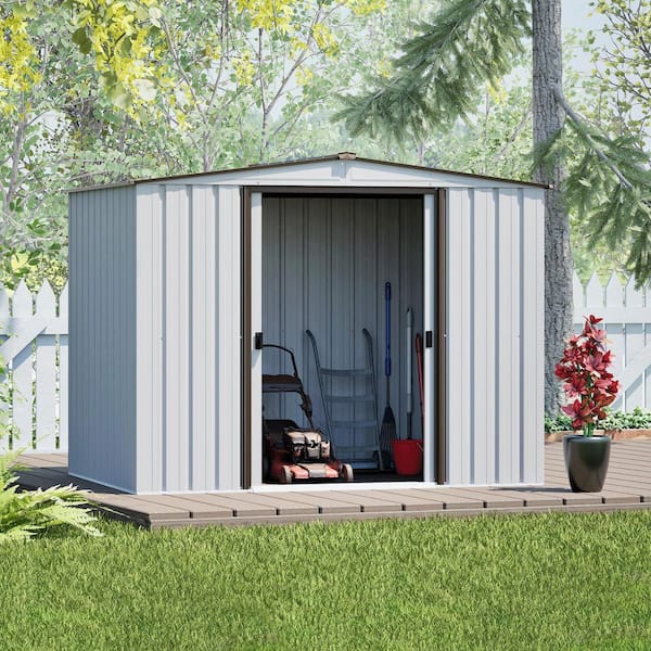 Newport 8 ft. W x 6 ft. D Coffee Galvanized Metal Shed with Sliding Lockable Doors (43 sq. ft. )