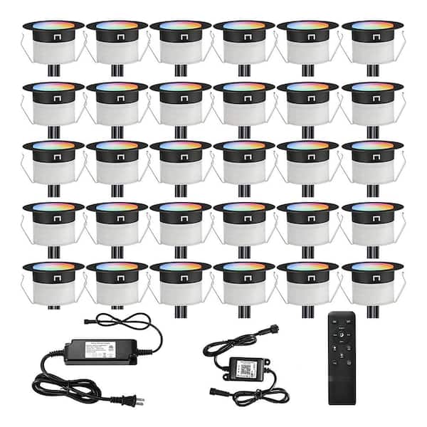 30pcs Waterproof RGBW LED Deck Lights Kit WiFi Smart Phone Control Recessed Outdoor Path Stair Decor, Black