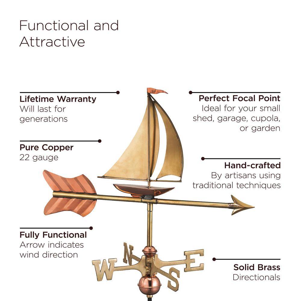 Polished Copper Sailboat Freestanding Garden Weathervane - 28" Height