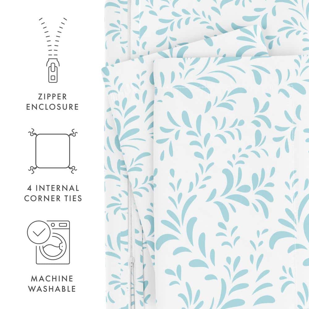 Light Blue Floral Print Full/Queen Duvet Cover Set