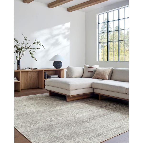 Galey Alix x Livabliss Collins Avenue VIII Vintage Medallion Area Rug, 3'10 in. x 5'7 in. (4' x 6'), Medium Gray/Ivory