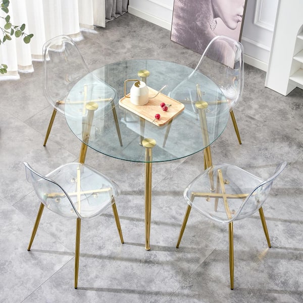 Polibi Modern Round Gold Glass Legs Dining Table Seats for