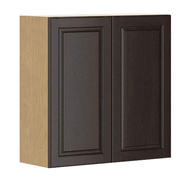 Eurostyle Ready to Assemble 30x30x12.5 in. Naples Wall Cabinet in Maple Melamine and Door in Dark Brown