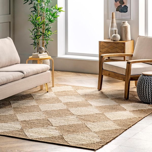 Louie Diamond Checkerboard Jute Natural 9 ft. x 12 ft. Area Rug