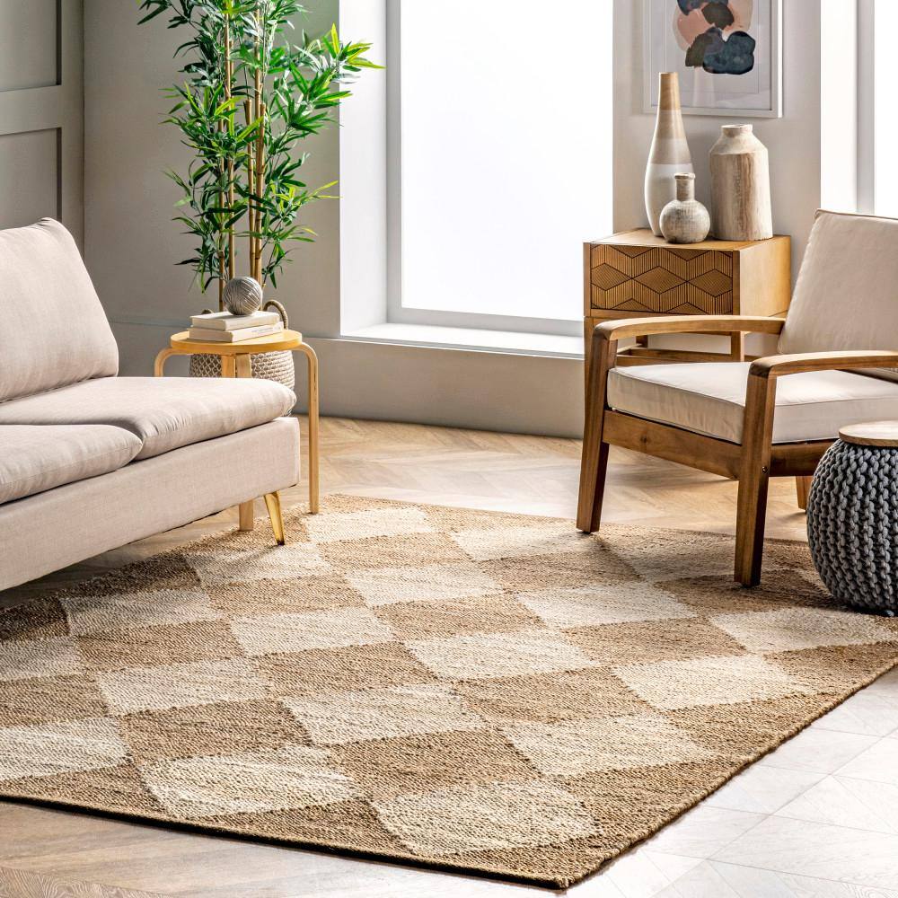 Louie Diamond Checkerboard Natural Jute 6' x 9' Area Rug