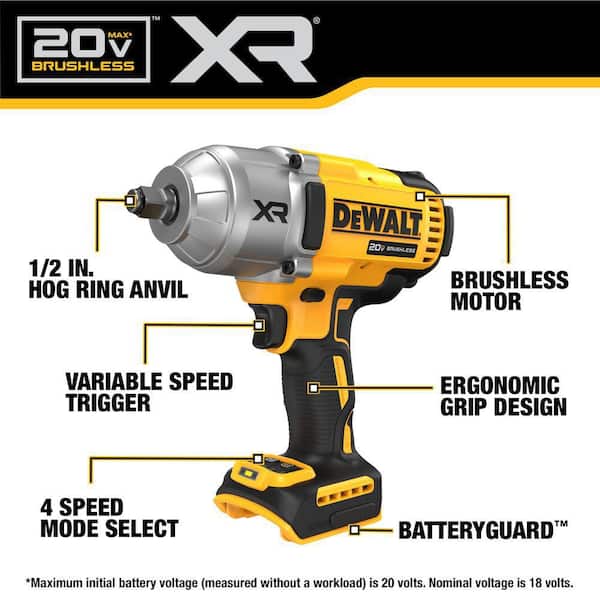 20V MAX XR Lithium-Ion Cordless 1/2 in. Impact Wrench with Hog Ring Anvil Kit with POWERSTACK 5.0Ah Battery and Charger