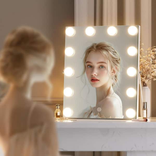 Vosuja 11.4 in. W x 13.8 in. H White Rectangle Framed LED Makeup