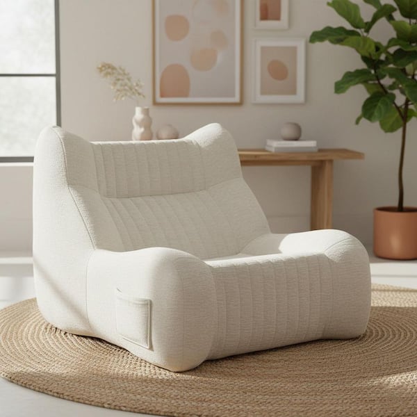 DEZSFL 40.16 in. Slope Arm Chenille Curved Storage Ergonomic Floor Sofa with High-Resilience Foam in Creamy White