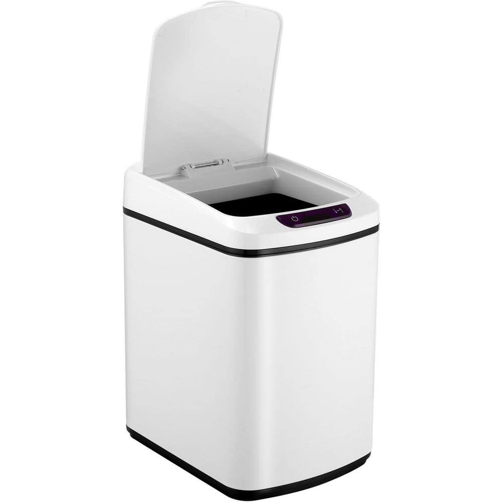 White Stainless Steel Touchless Trash Can with Sensor Lid