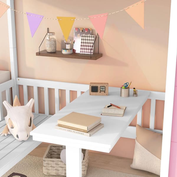 Harper & Bright Designs Pink Twin Over Twin Bunk Bed with