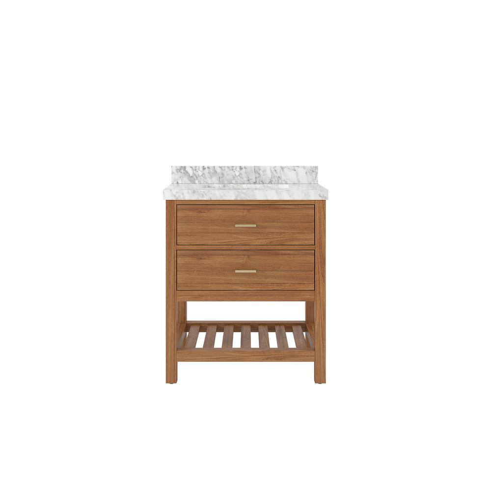 Parker Teak 30 in. W x 22 in. D x 36 in. H Single Sink Bath Vanity Center in Golden Teak with 2 in. Carrara Marble Top price history on PriceWatchPro