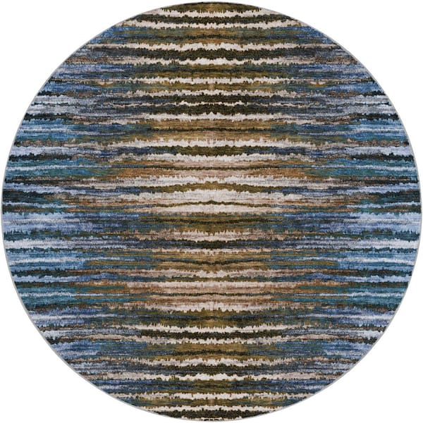 Dream Shag Premium Machine Washable Abstract ADS604 Blue 8 ft. x 8 ft. Round Rug