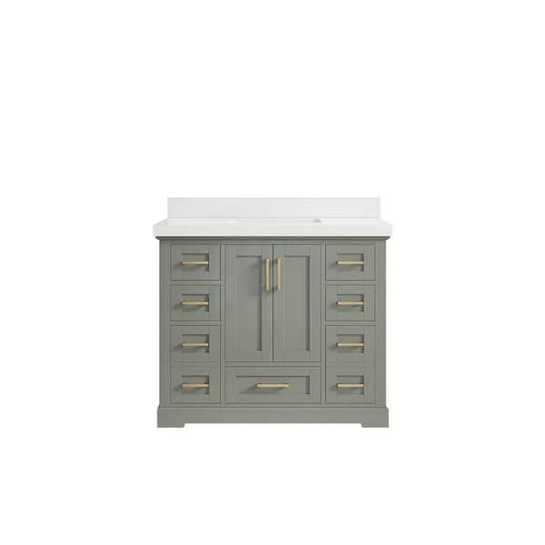 Willow Collections Boston 42 in. W x 22 in. D x 36 in. H Single Sink Bath Vanity in Evergreen with 2 in. White Quartz Top