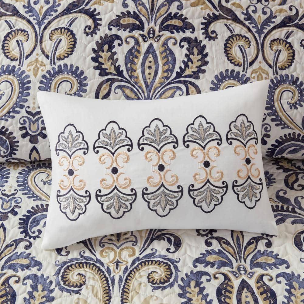 Navy Microfiber Reversible Full Coverlet Set