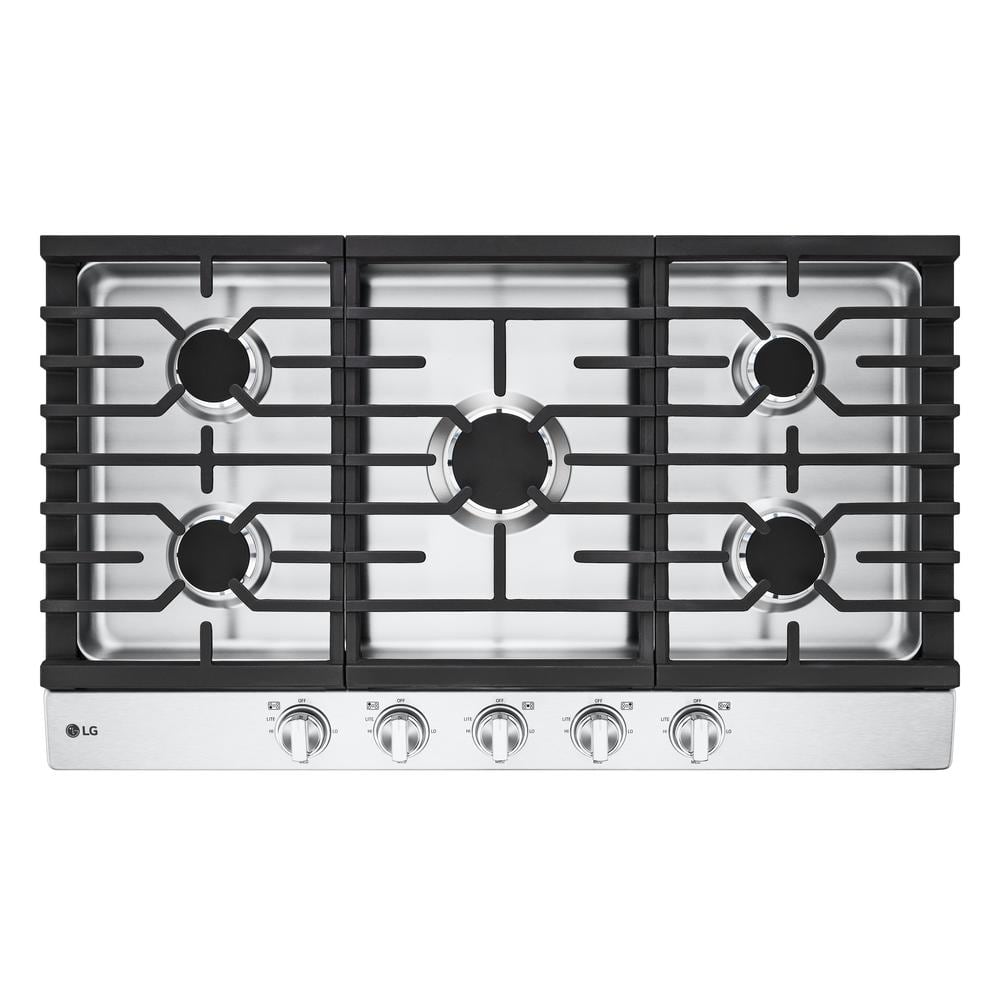 LG 36 in. Gas Cooktop in Stainless Steel with 5 Burners and EasyClean, Silver