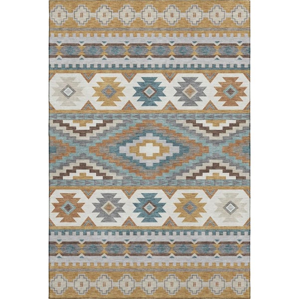 Mayfield Premium Machine Washable Abstract AMF2539 Gold 9 ft. x 12 ft. Area Rug