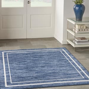 Essentials Navy/Ivory 5 ft. x 5 ft. Square Solid Contemporary Indoor/Outdoor Area Rug