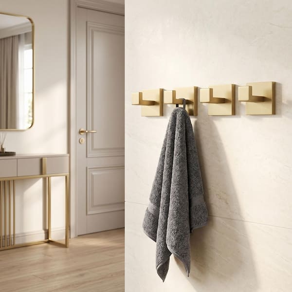 Stainless Steel Wall-Mounted J-Hook Bathroom Robe/Towel Hook in Brushed Gold (4-Pack)
