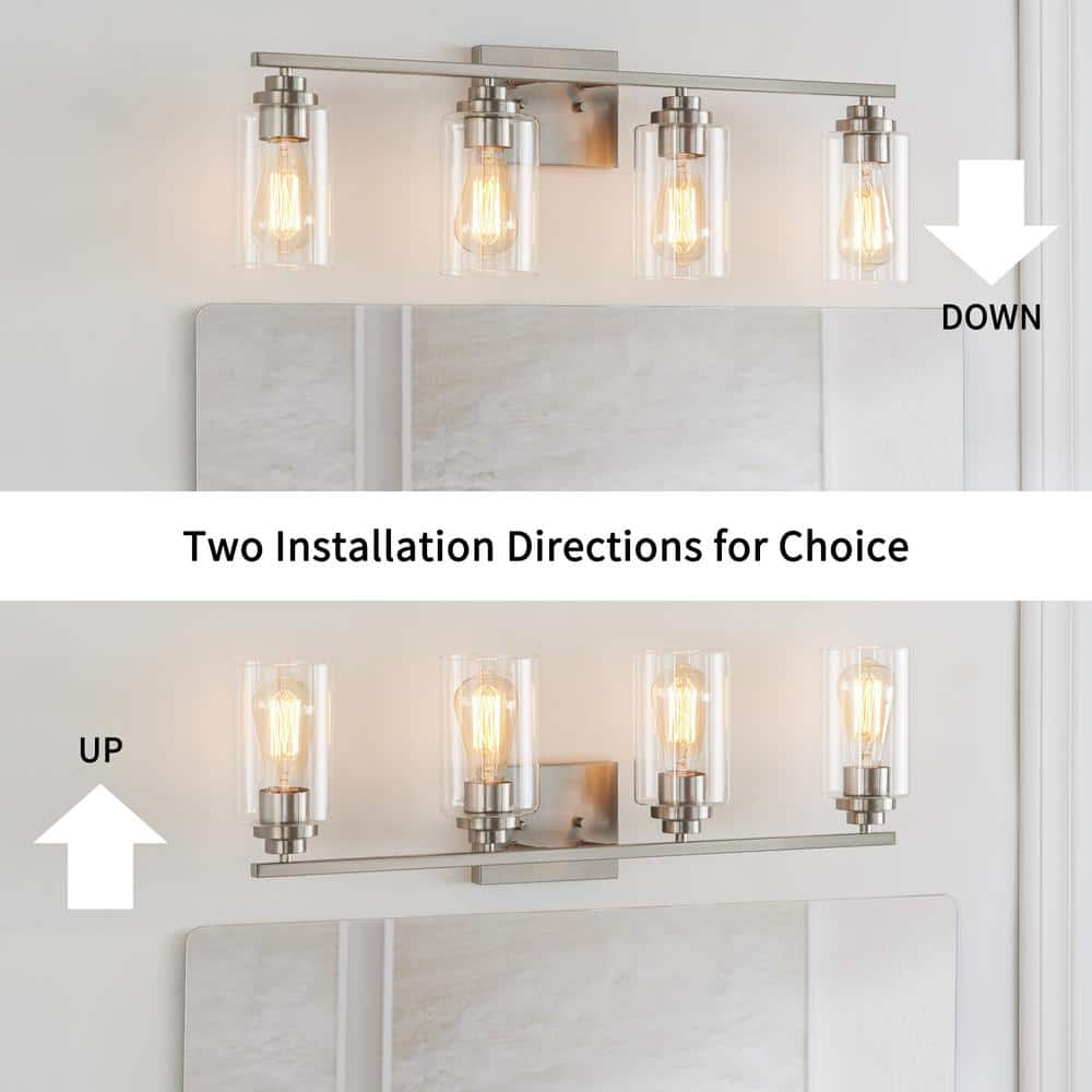30" Brushed Nickel 4-Light Vanity Fixture with Clear Glass Shades